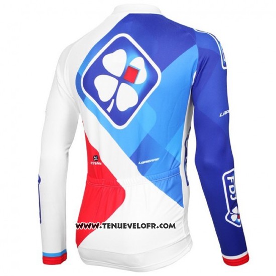 2016 Maillot Ciclismo FDJ Blanc et Bleu Manches Longues et Cuissard